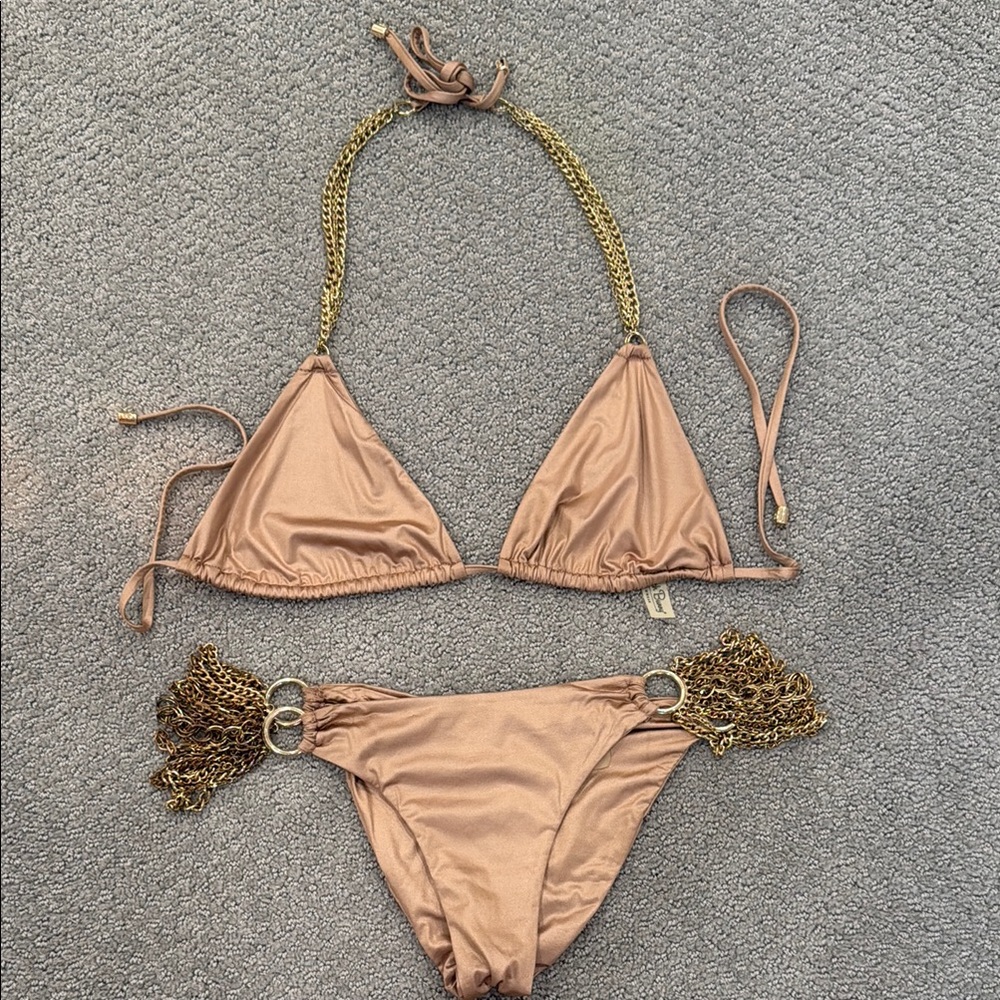 Beach Bunny Tan Gold Bikini with Bohemian Accents